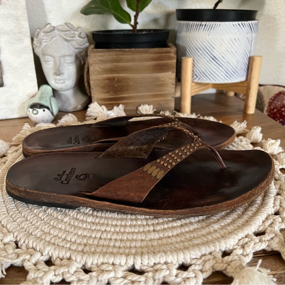 Calleen Cordero Brown Studded Thong Sandals Size 11 - Picture 3 of 12